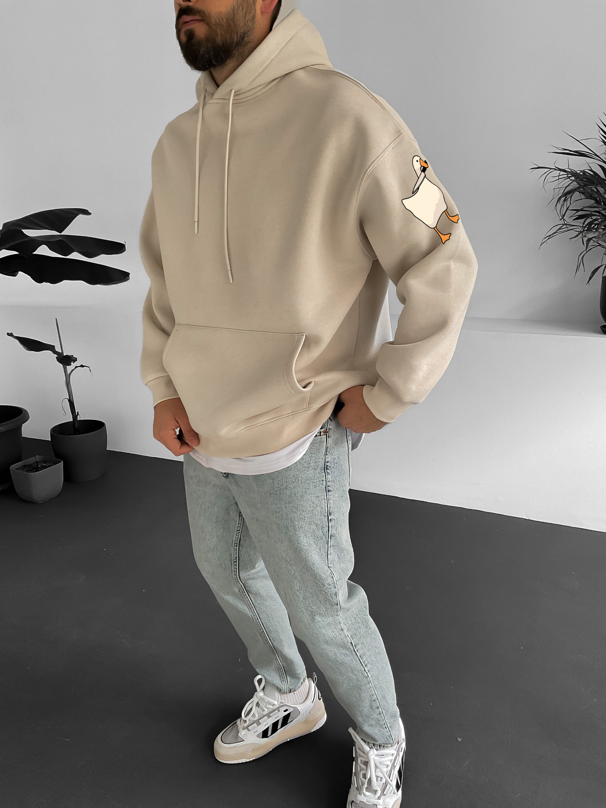 Beige "Peace" Printed Oversize Hoodie