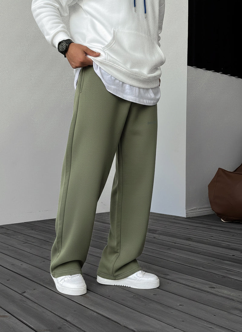 Wide-Leg Fleece Sweatpants - Army Green