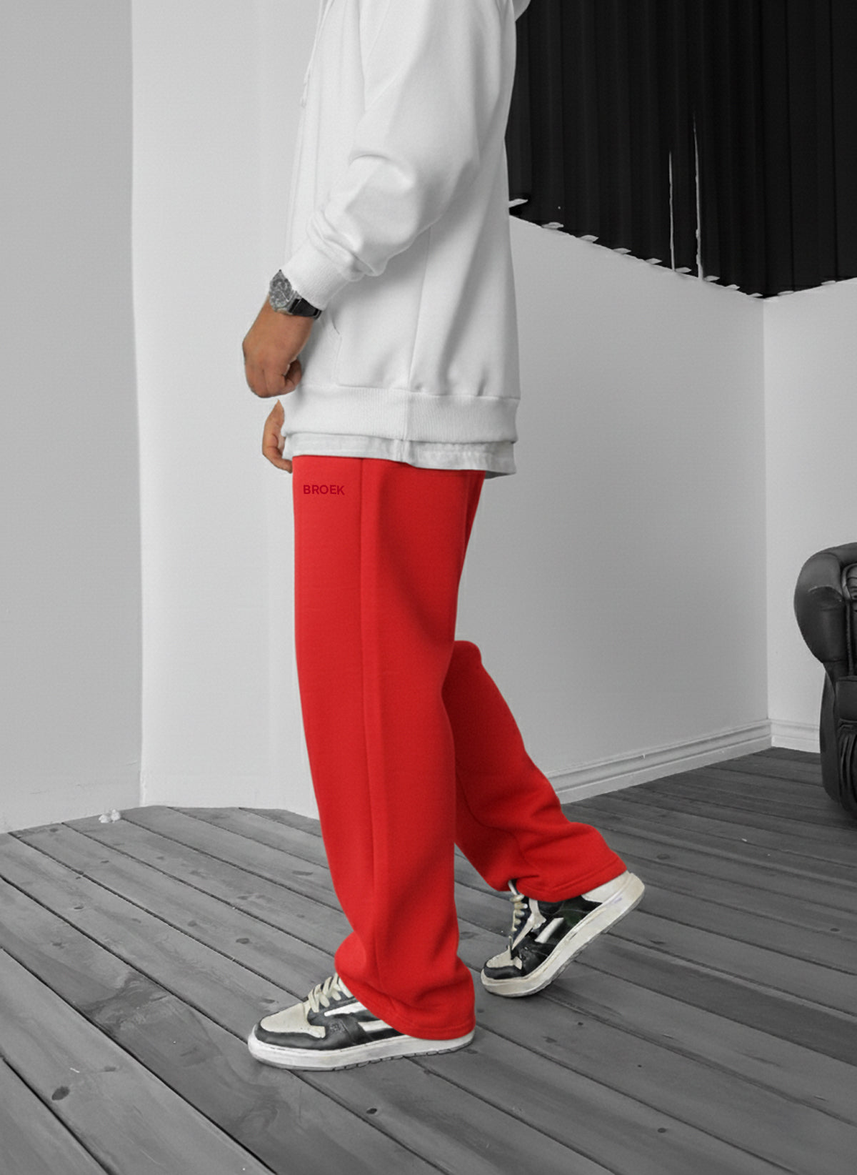 Wide-Leg Fleece Sweatpants - Red Broek