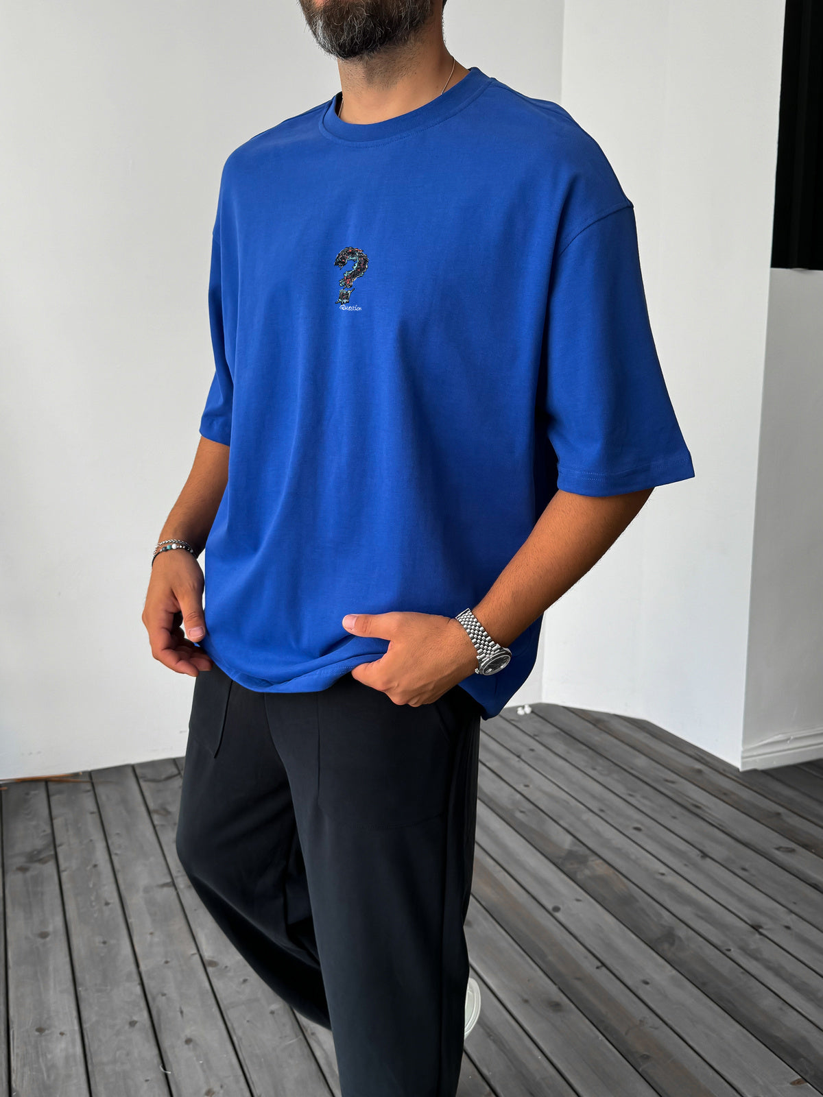 Royal Blue "Question" printed Oversize T-Shirt