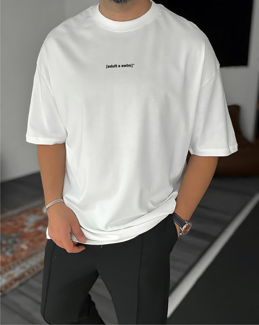 White "Adults Swim" Printed Oversize T-Shirt