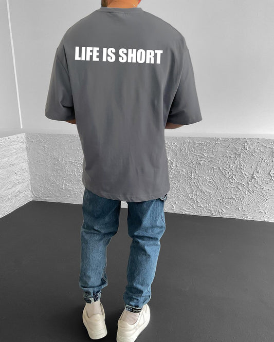 Smoked "Life is short" Printed Oversize T-Shirt