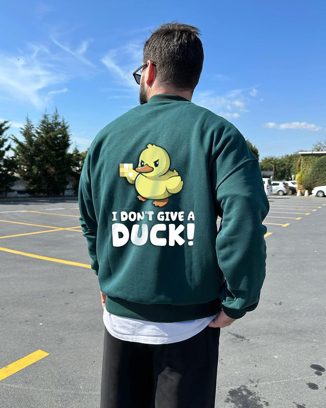 Dark Green "i-don't-give-a-duck" Printed Oversize Sweatshirt