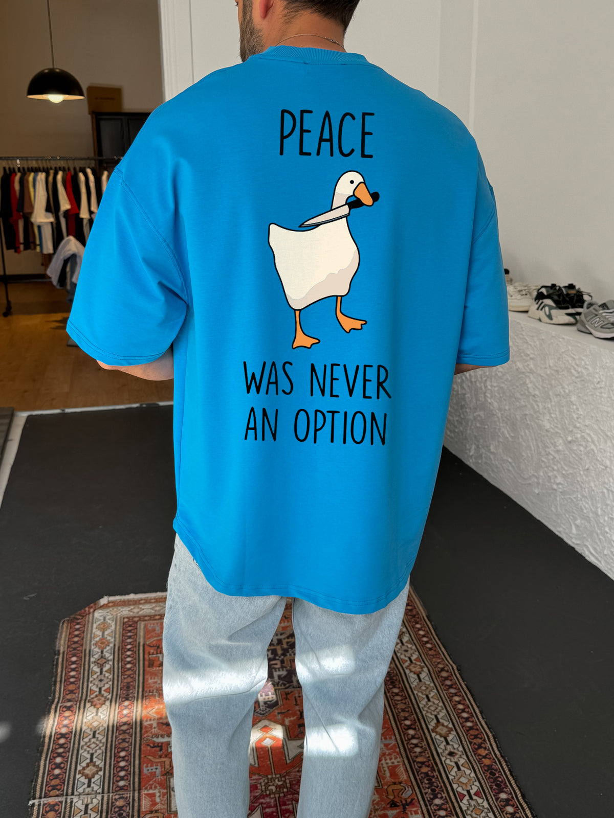 Sky Blue "peace" Printed Oversize T-Shirt