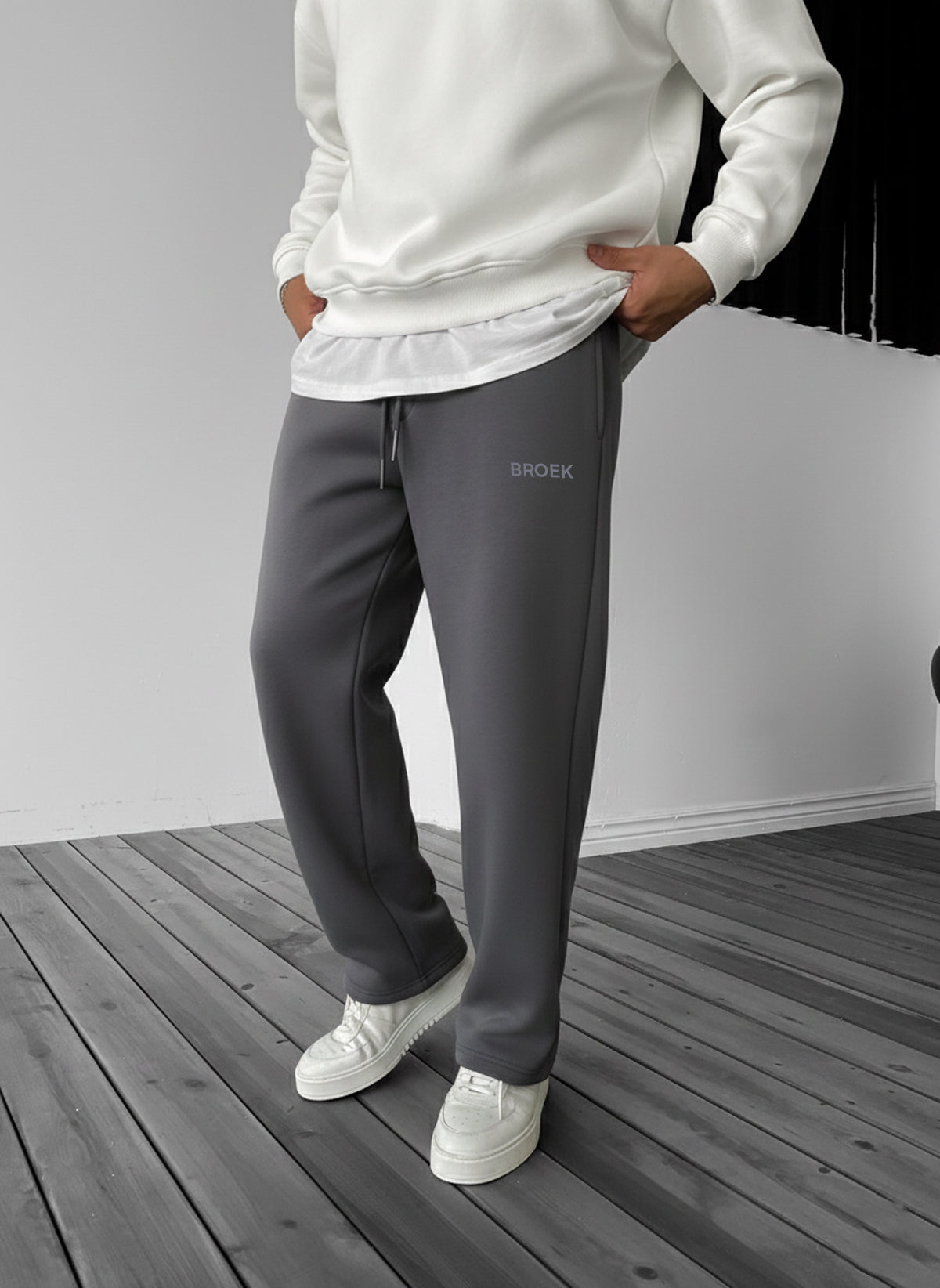 Wide-Leg Fleece Sweatpants - Smoked Broek
