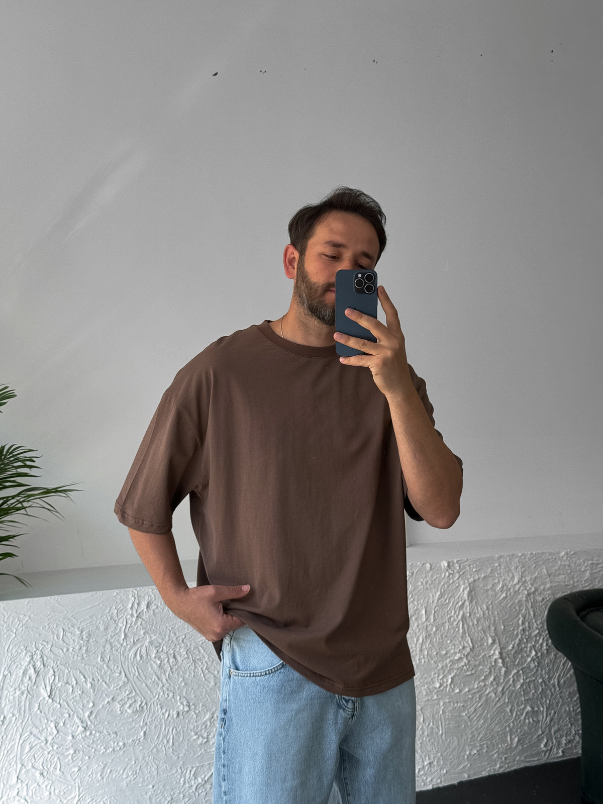 Brown Basic Oversize T-Shirt