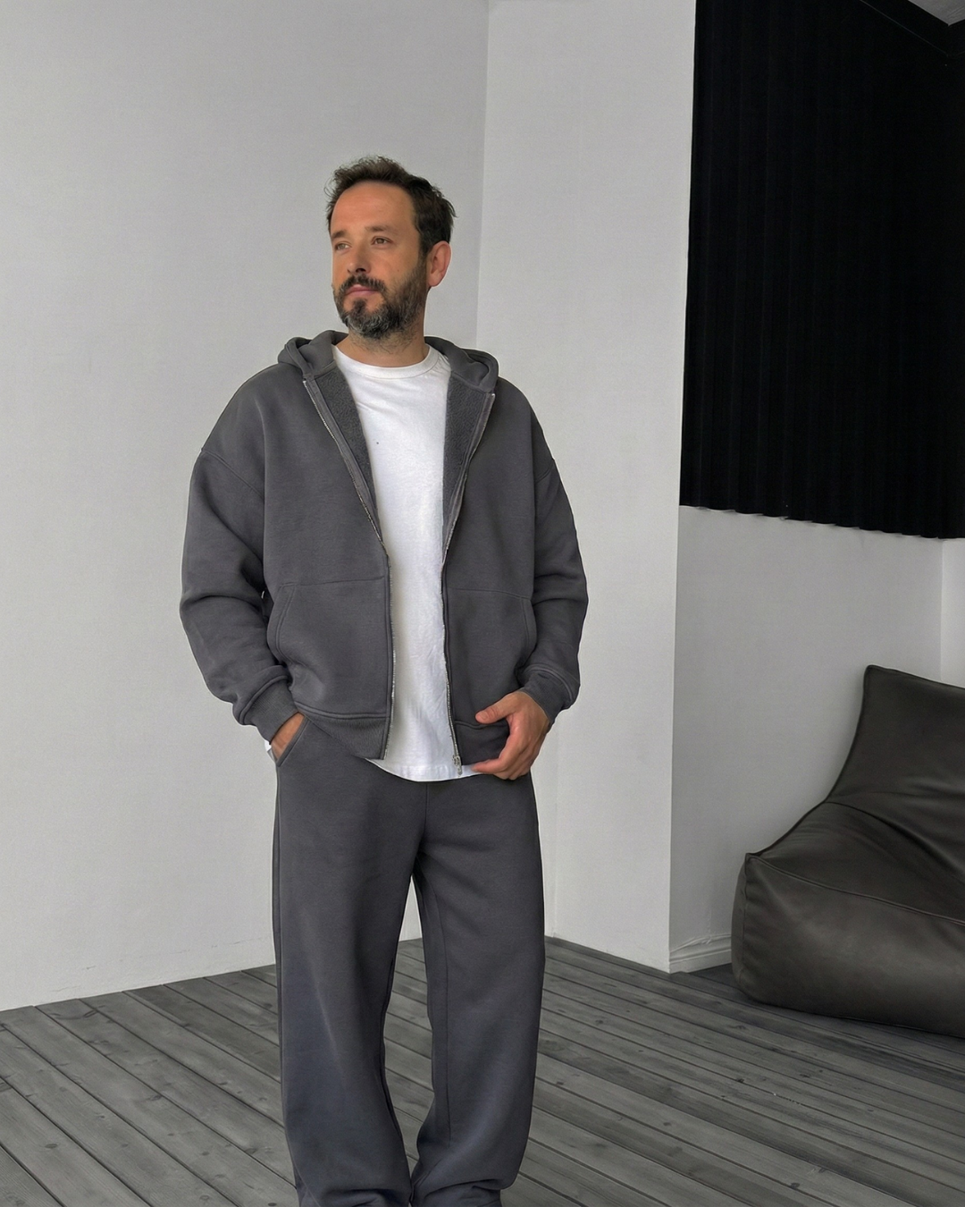 Smoked Gray Zip-Up Hoodie