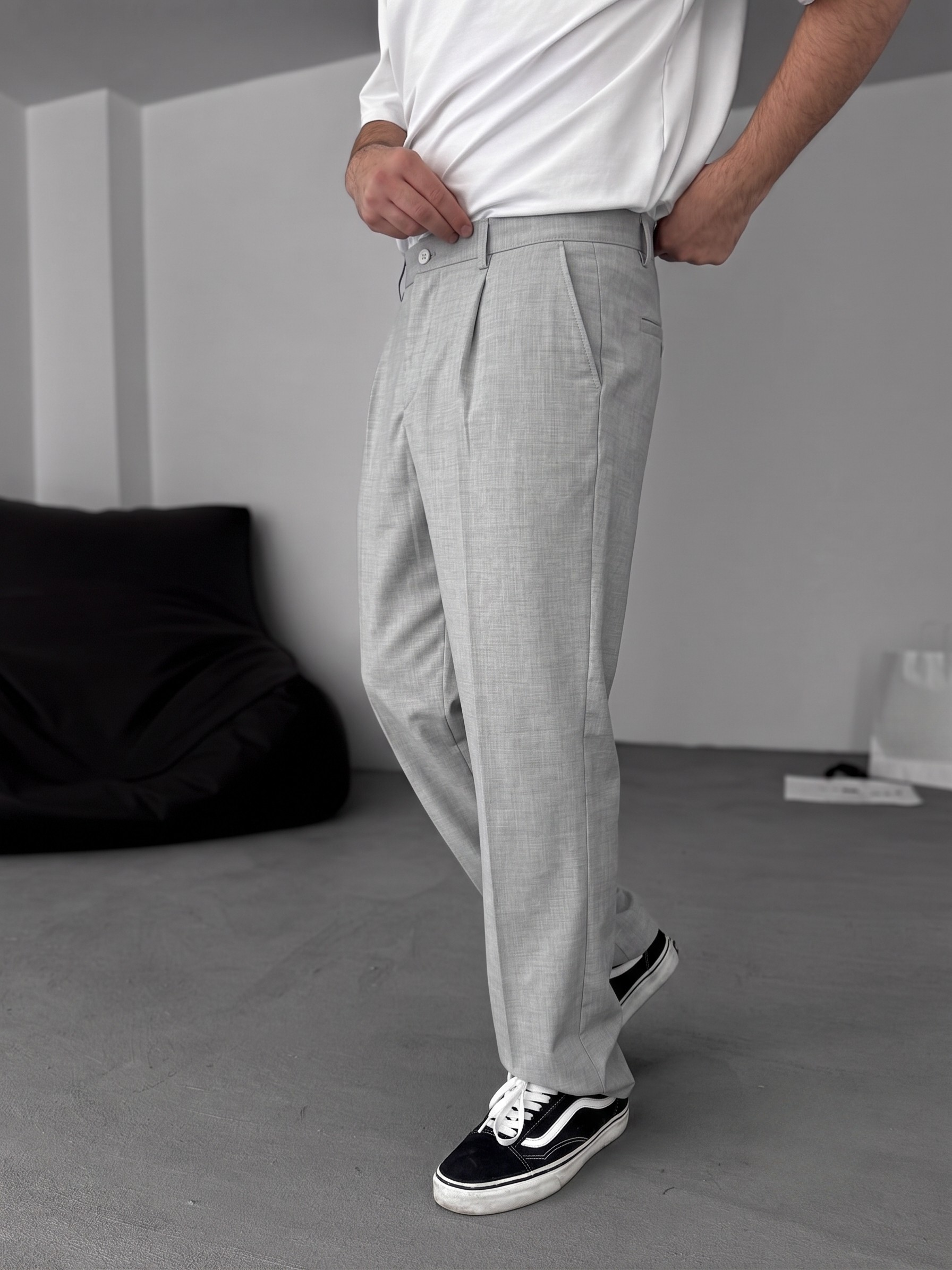 Wide Leg Chino Trousers - Light Grey