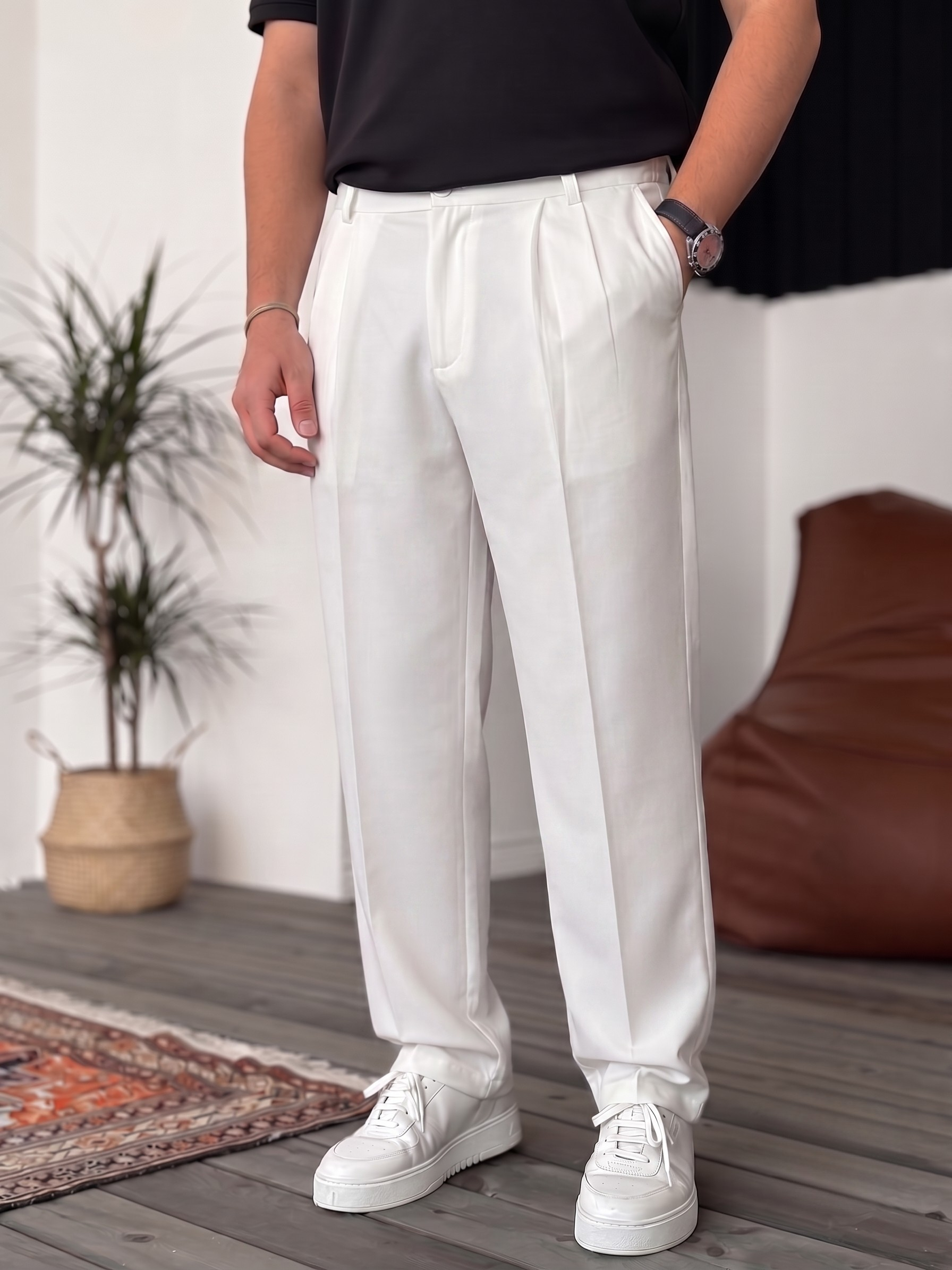 Wide Leg Chino Trousers - White