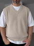 Beige Sleeveless Knit Vest – V-Neck