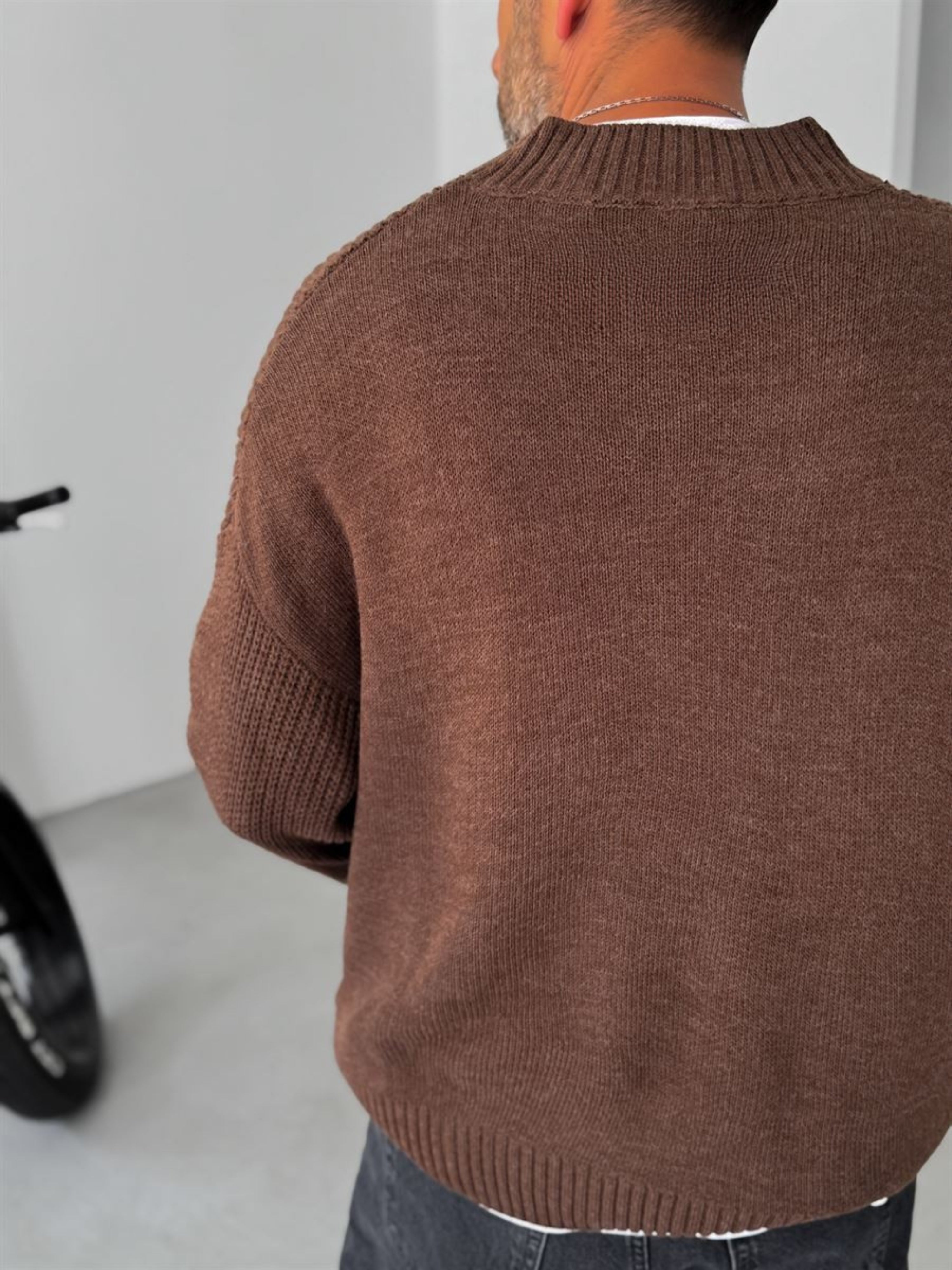 Premium Knitted V-Neck Sweater - Brown