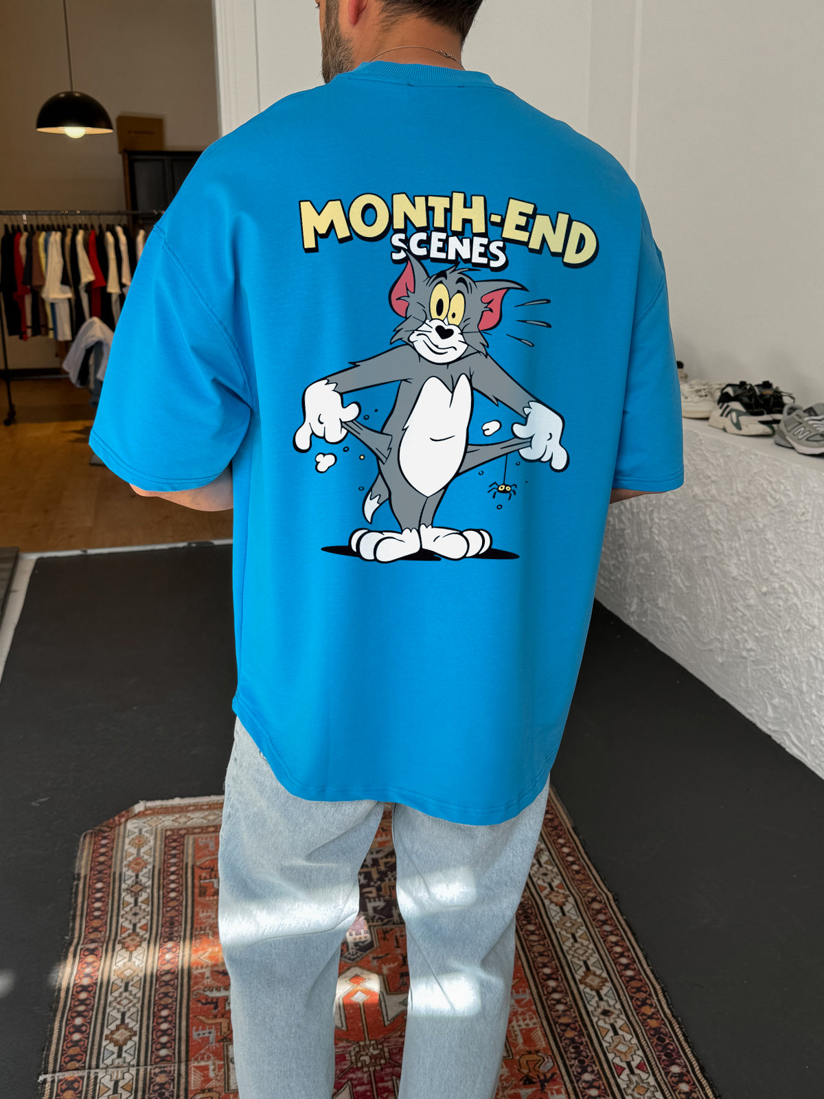 Sky Blue "Month-End" Printed Oversize T-Shirt