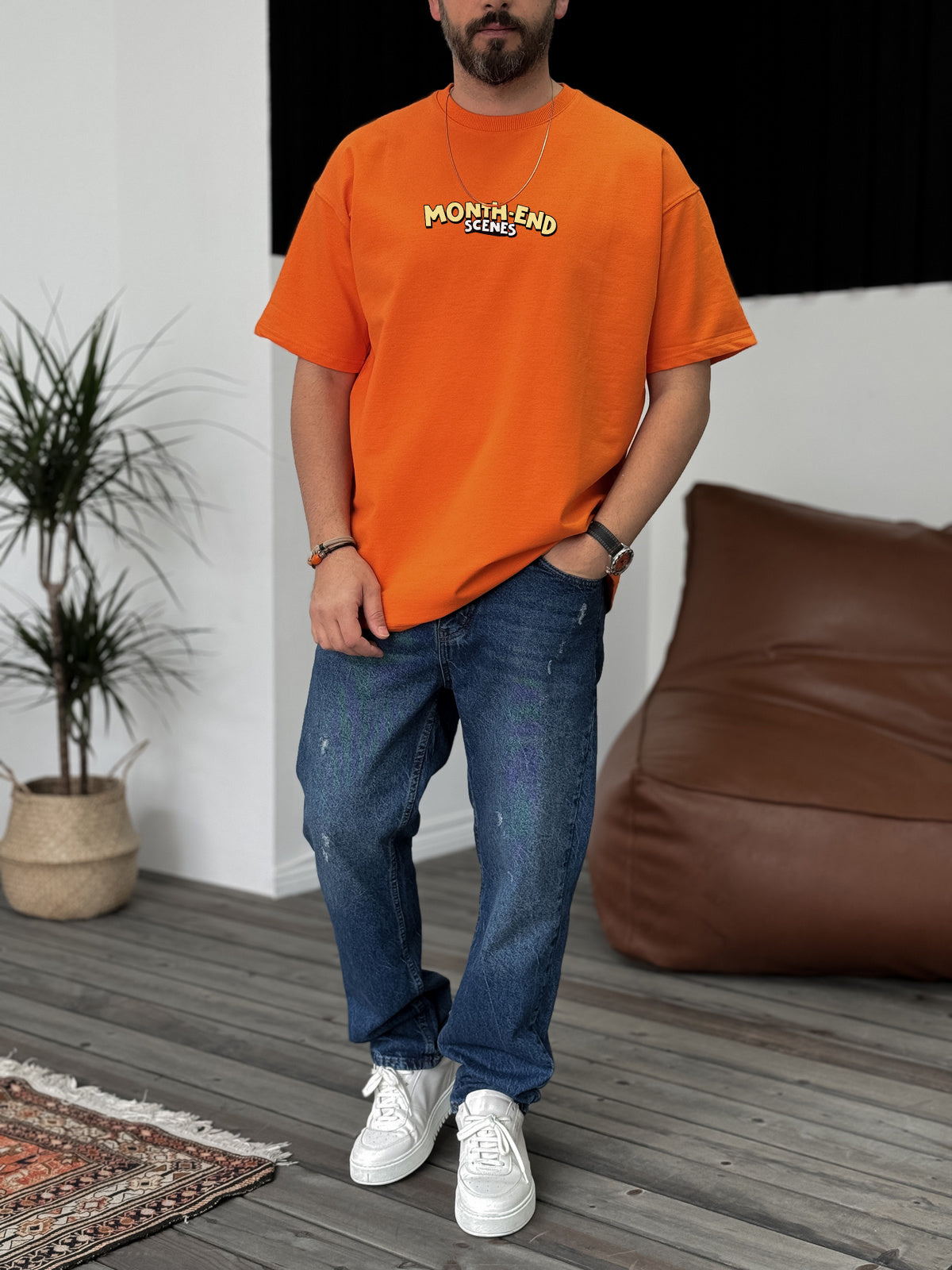 Orange "Month-End" printed Oversize T-Shirt