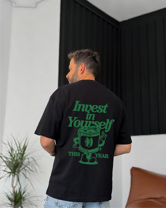 Black "Self-improvement" Printed Oversize T-Shirt