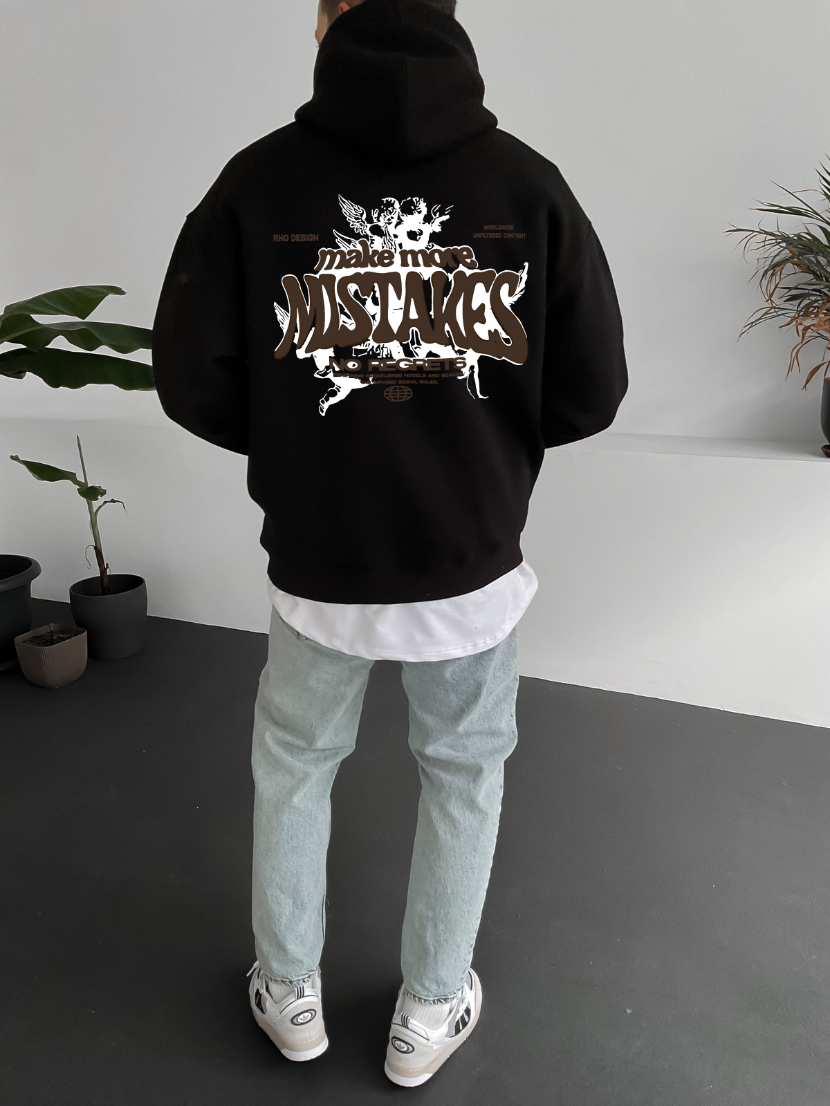 Black "Mistakes" Printed Oversize Hoodie