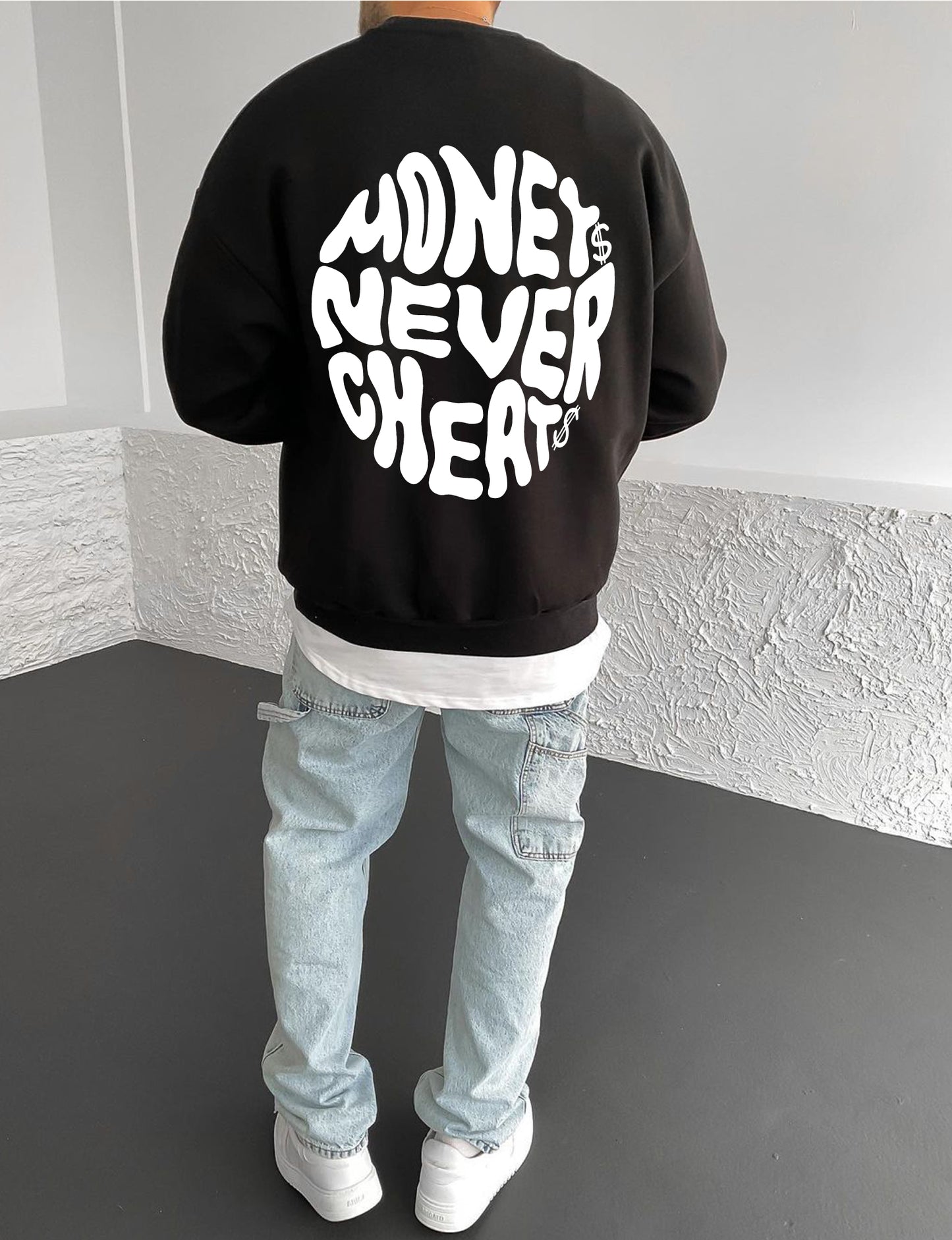 Black "Money Integrity" Printed Oversize Sweatshirt