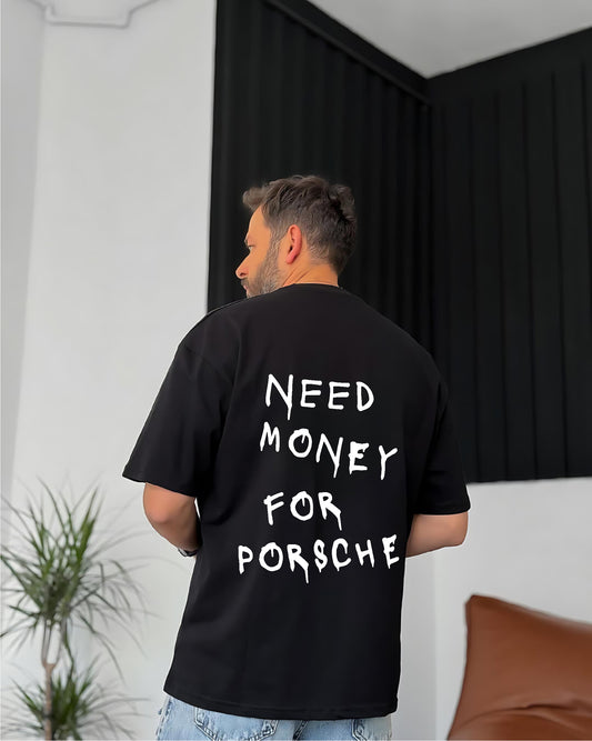 Black "Porsche" Printed Oversize T-Shirt