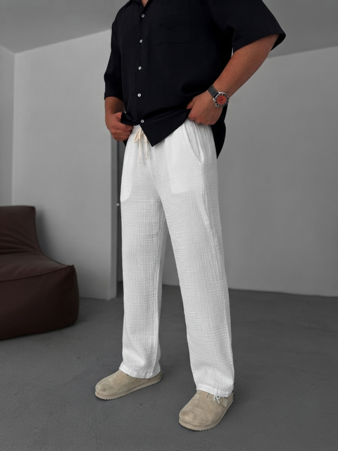 Muslin Wide-Leg Trousers — White