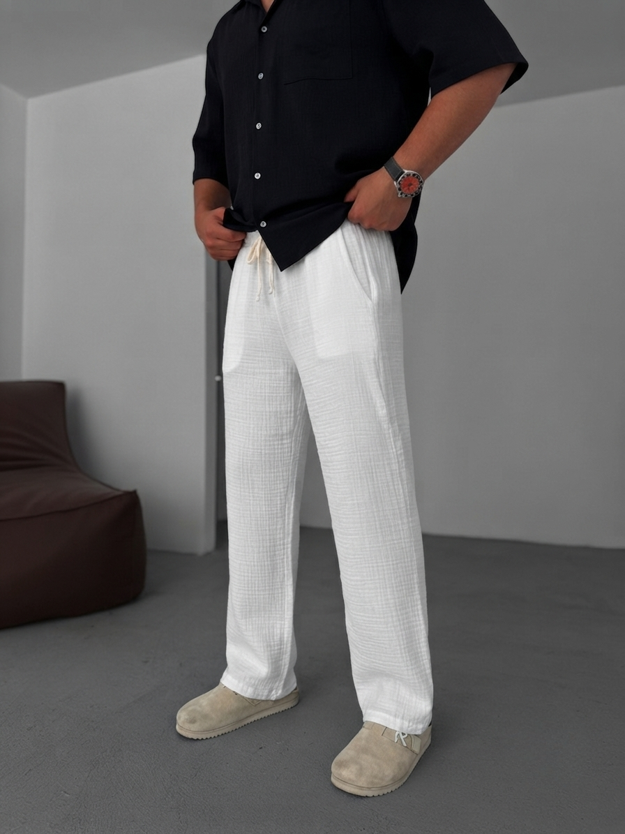 Muslin Wide-Leg Trousers — White