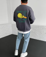 Smoked "i'm-not-lazy" Printed Oversize Sweatshirt Broek