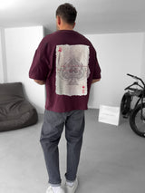 Burgundy "R of spades" printed Oversize T-Shirt - Broek