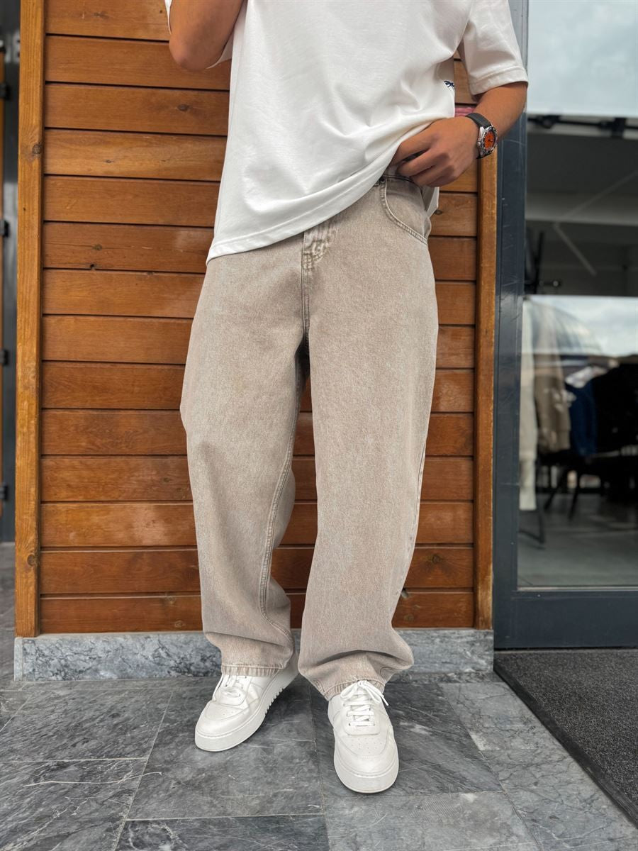 Beige Relaxed Fit Denim Jeans