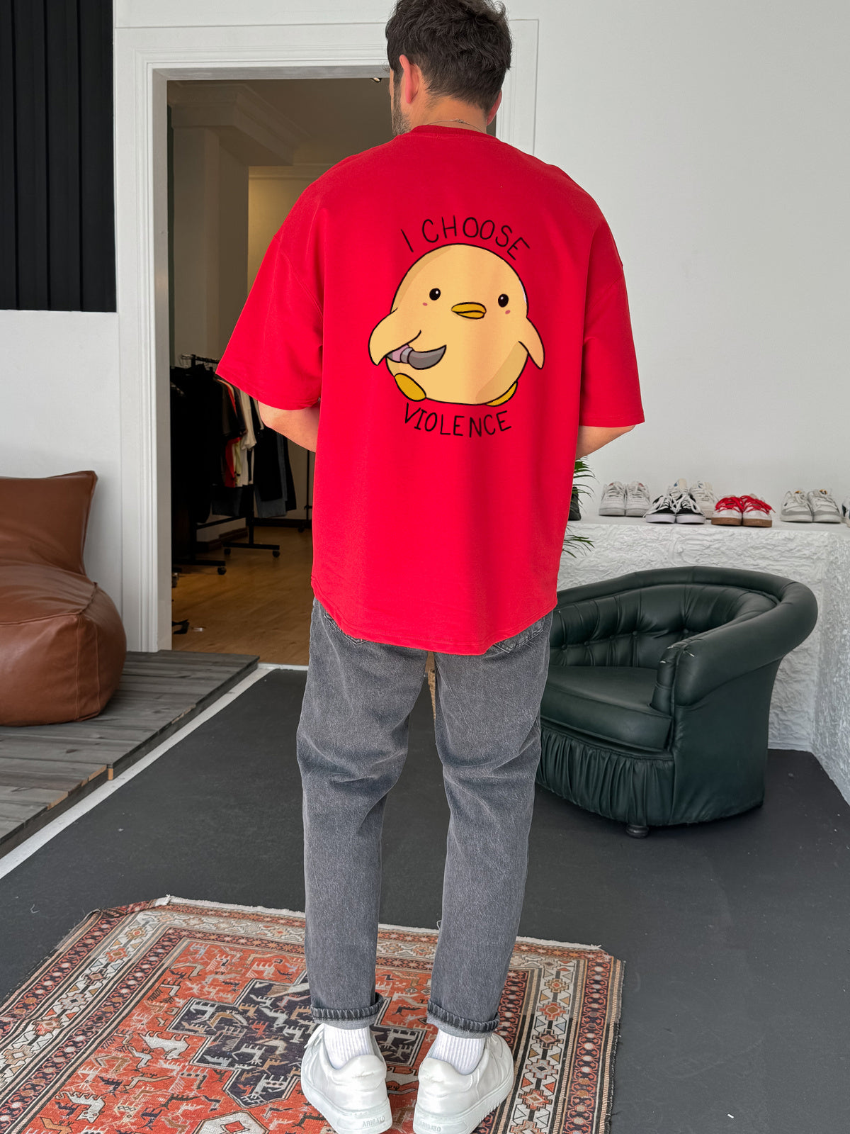 Red "Violence" printed Oversize T-Shirt