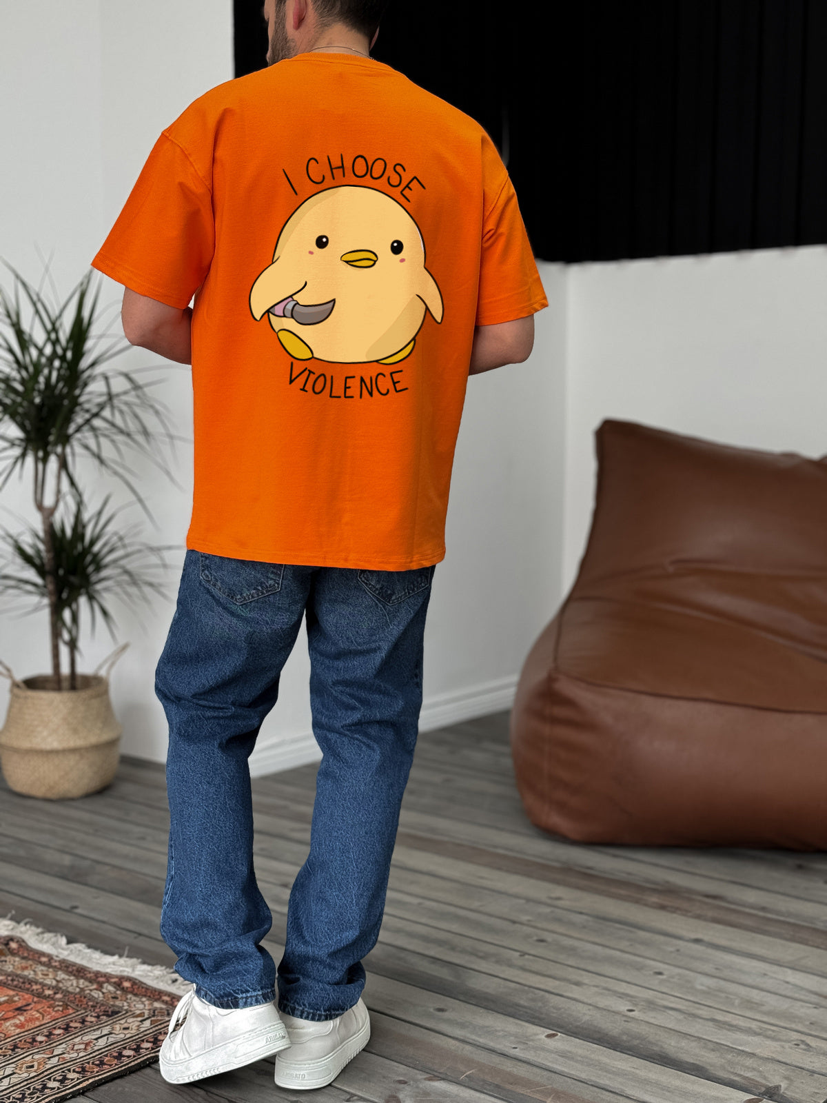 Orange "Violence" printed Oversize T-Shirt