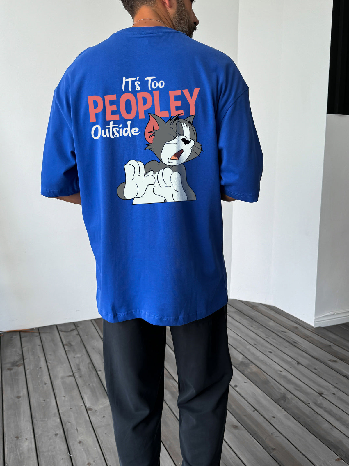 Royal Blue "It's Too Peoply" printed Oversize T-Shirt