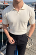 Knitted Polo T-Shirt – Beige