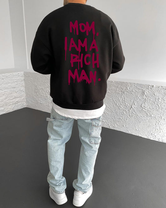 Black "Success" Printed Oversize Sweatshirt