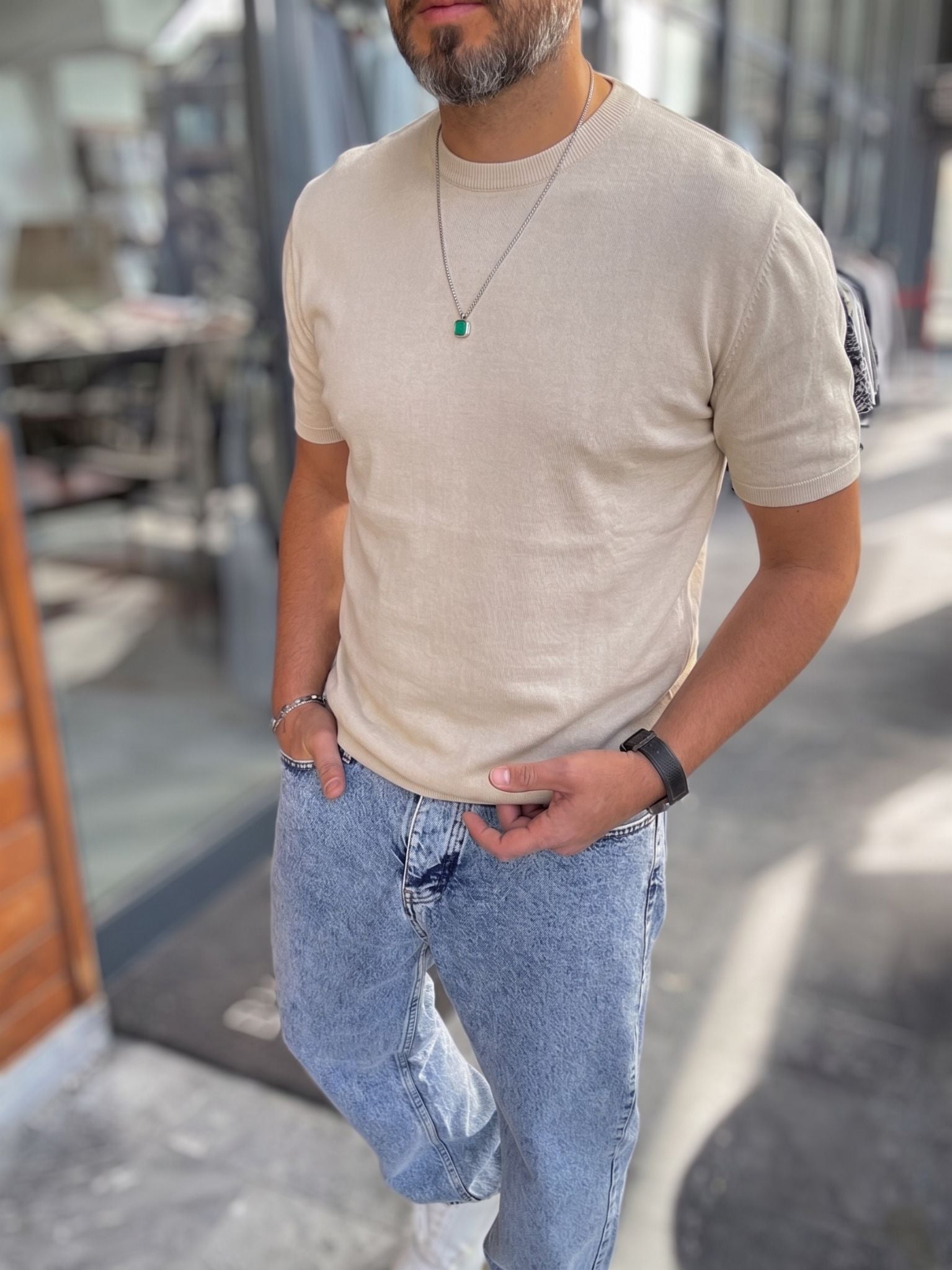 Beige Crewneck Knitted Tee