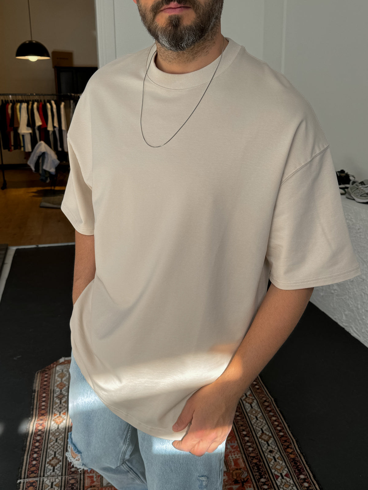 Beige Basic Oversize T-Shirt