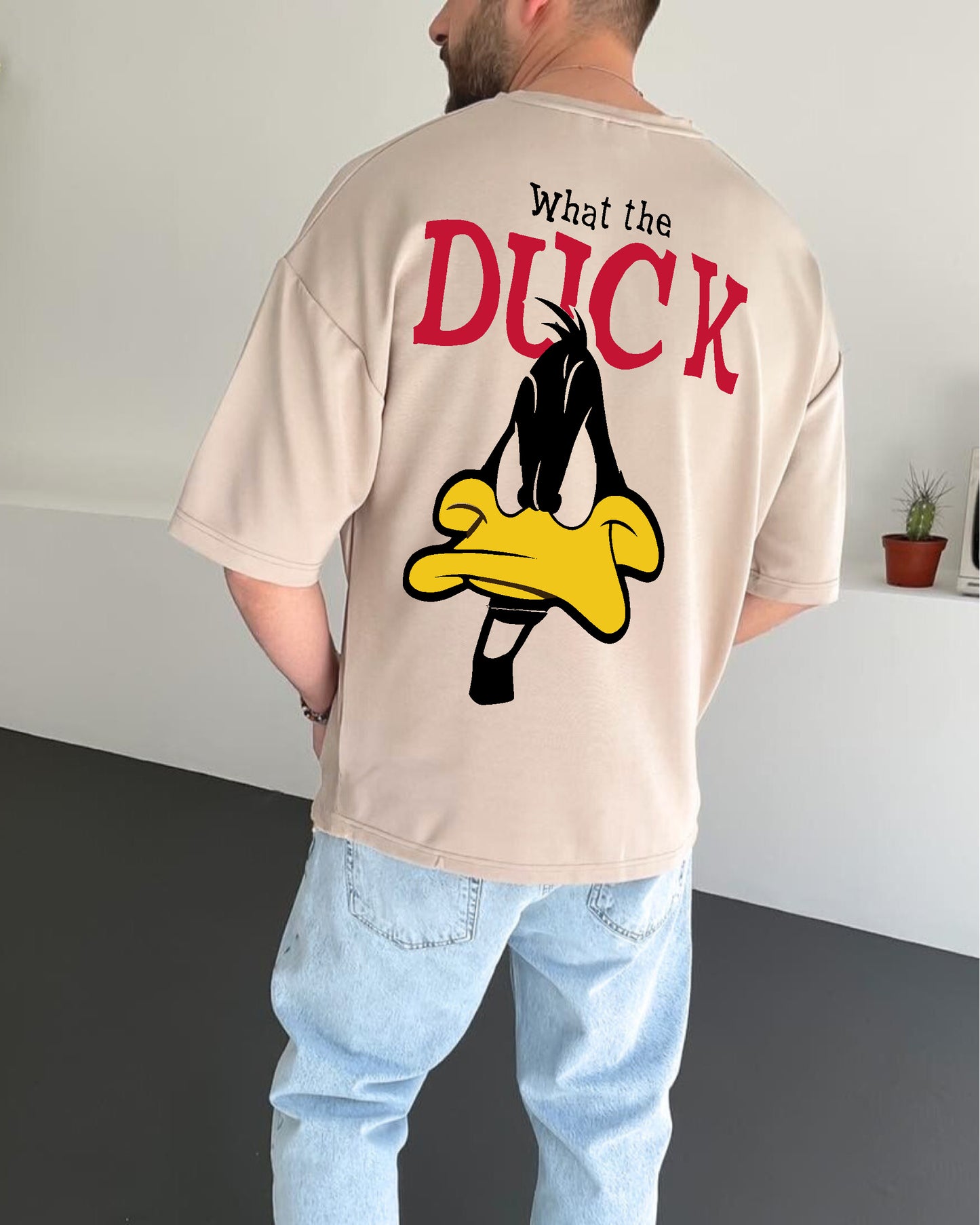 Beige "What's the duck" Printed Oversize T-Shirt