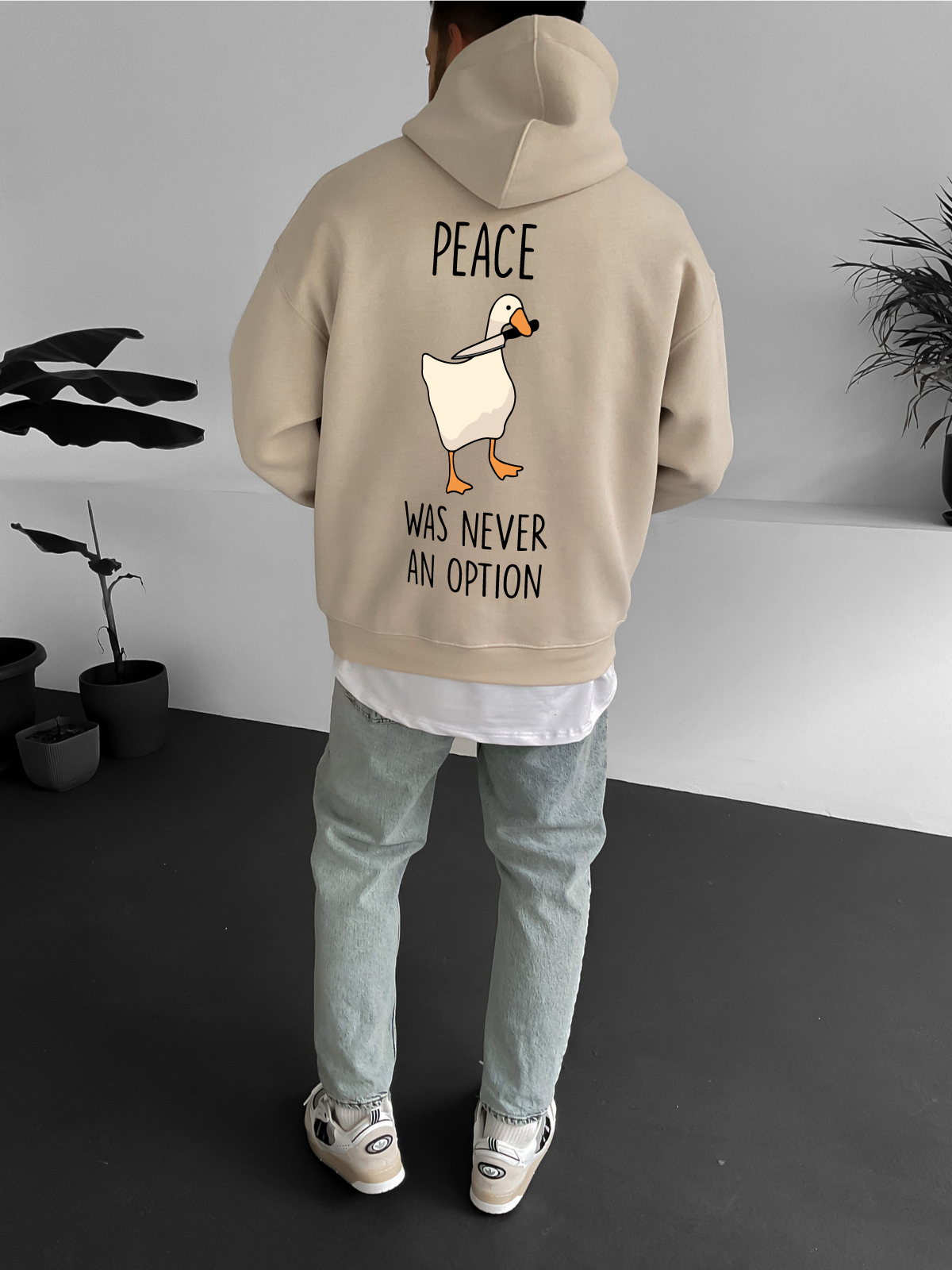 Beige "Peace" Printed Oversize Hoodie