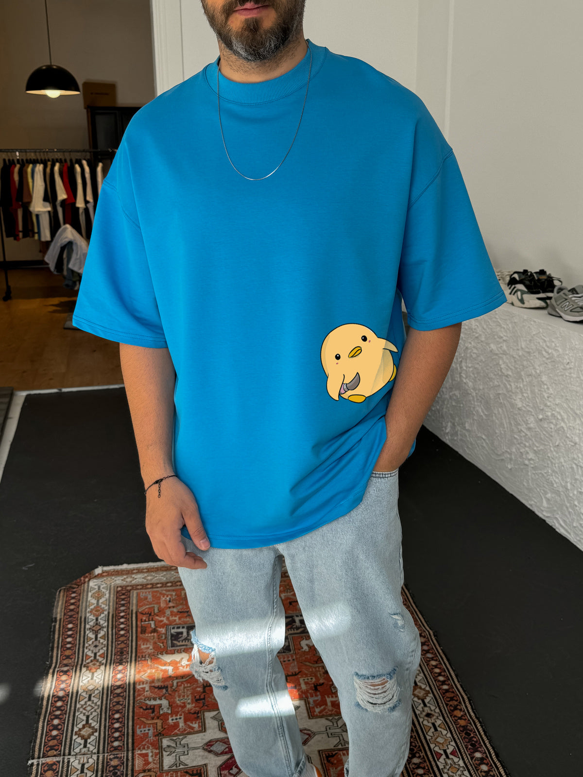 Sky Blue "Violence" Printed Oversize T-Shirt