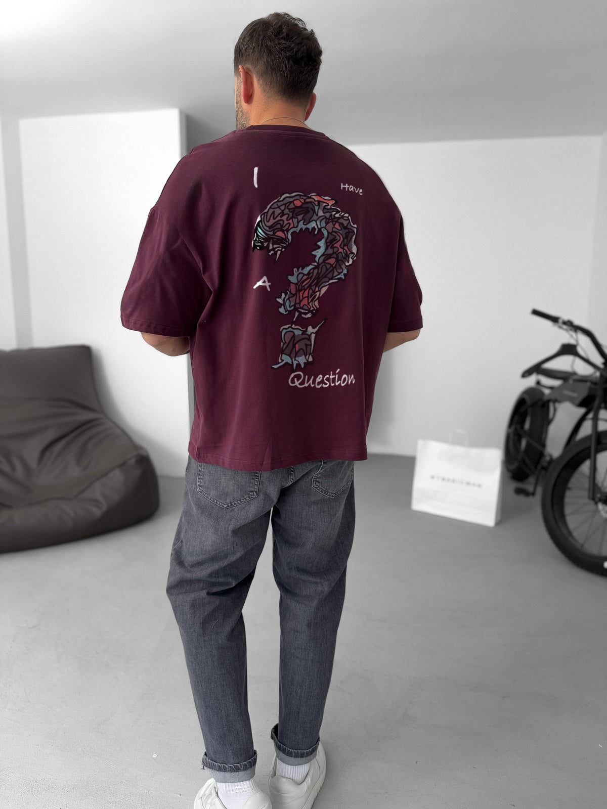 Burgundy "Question" printed Oversize T-Shirt