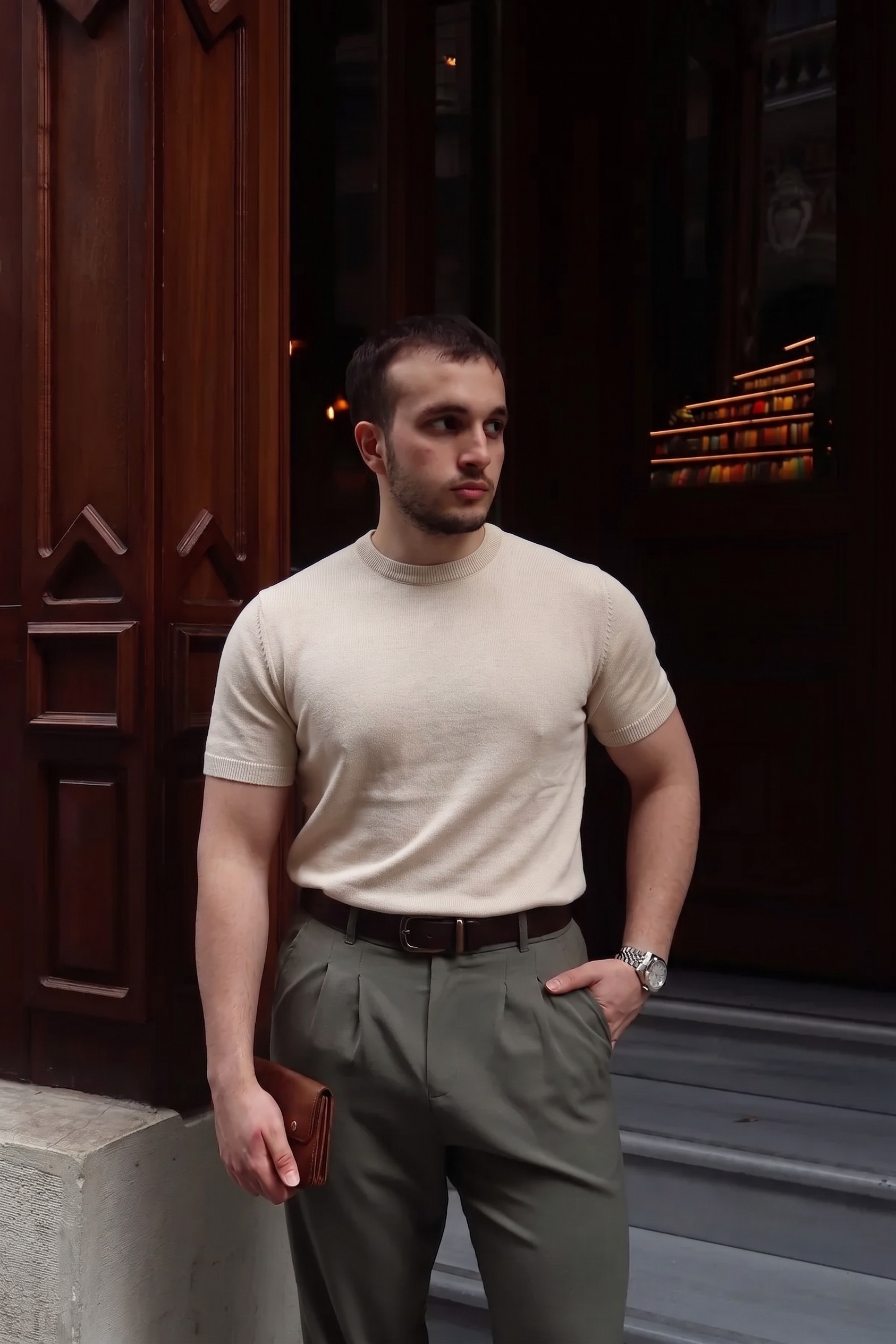 Beige Crewneck Knitted Tee