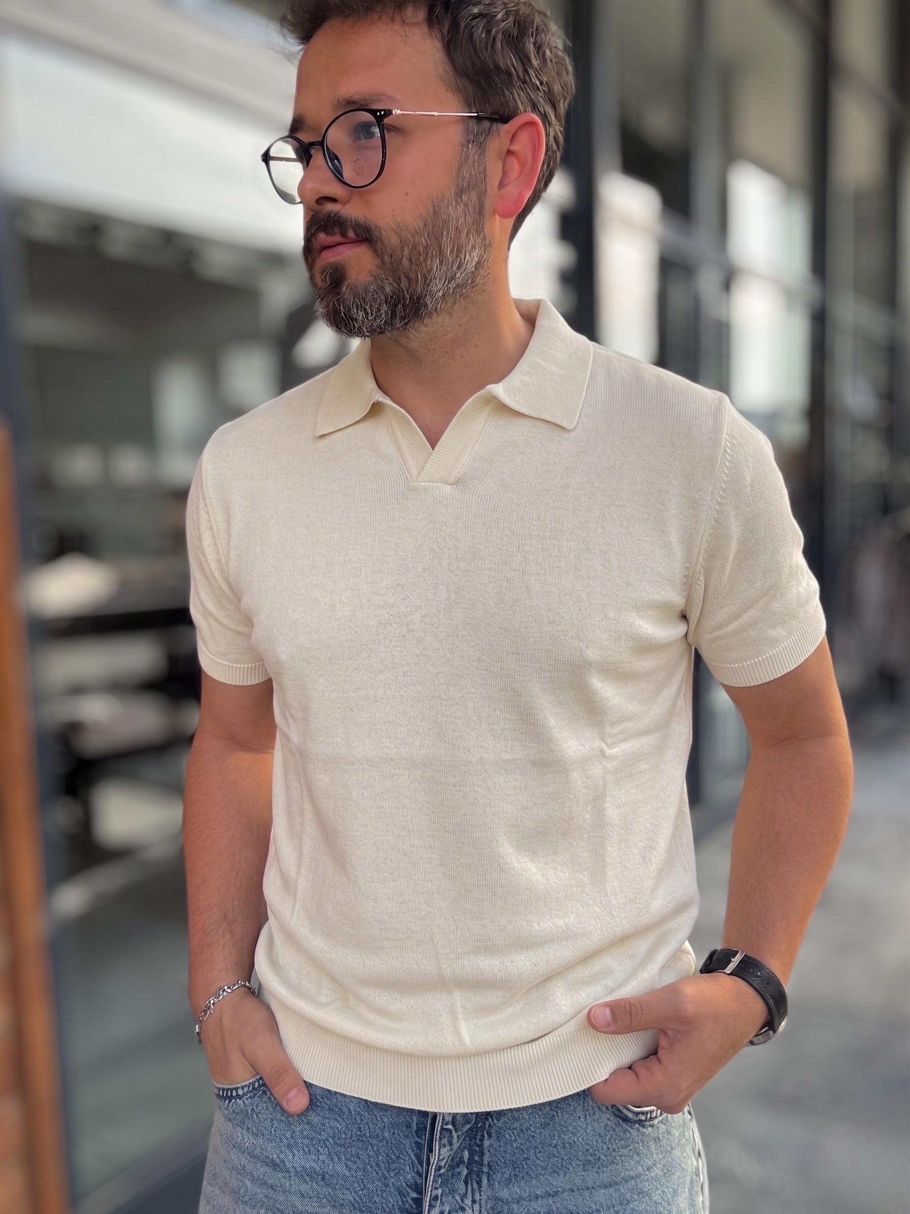 Knitted Polo T-Shirt – Beige