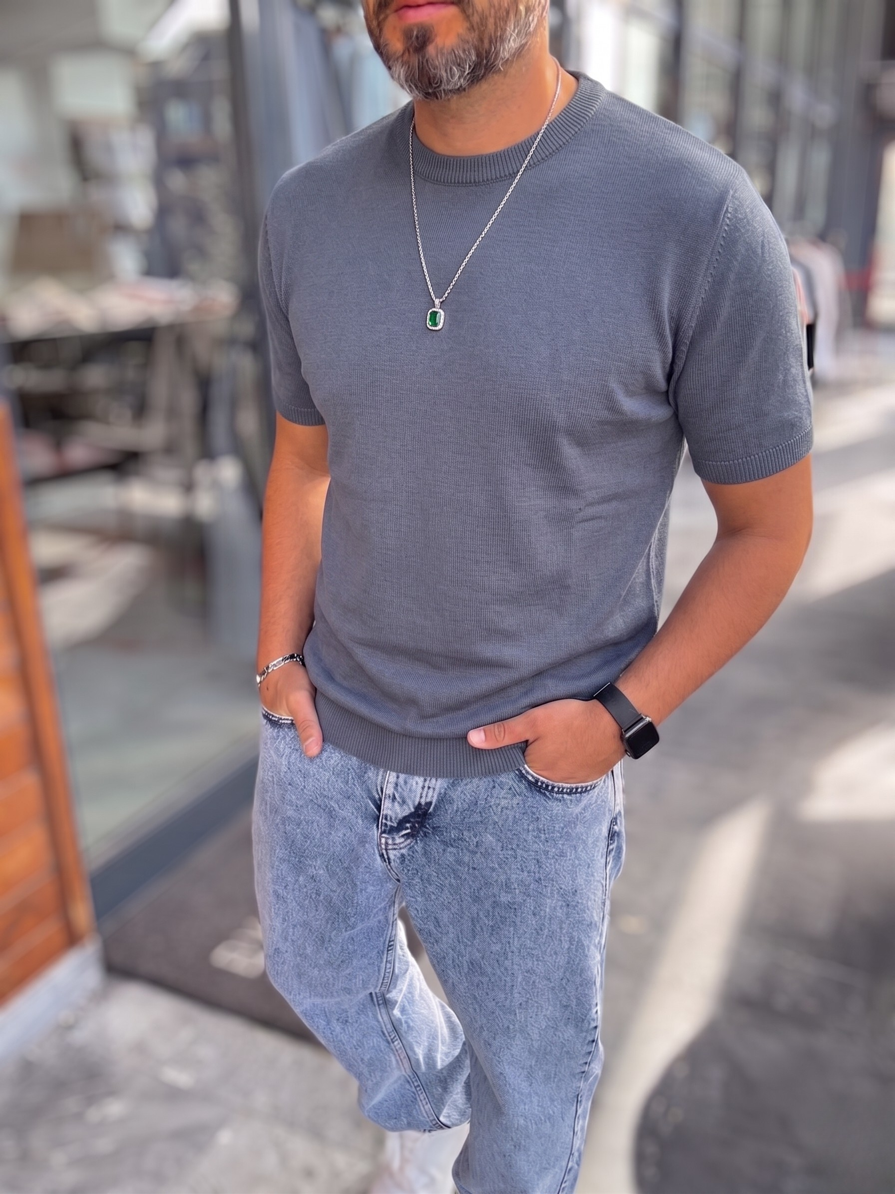 Dark Grey Crewneck Knitted Tee