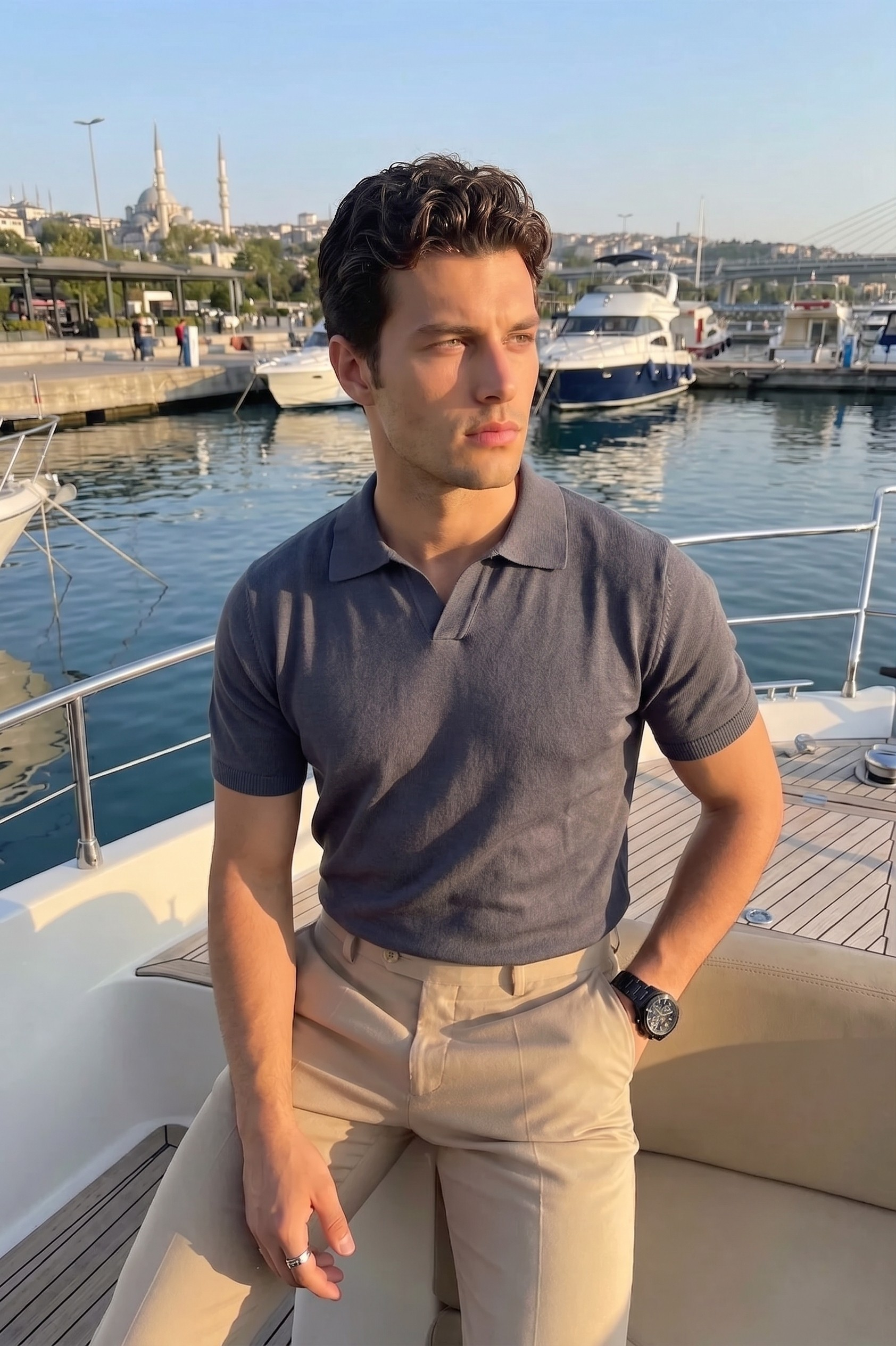 Knitted Polo T-Shirt – Dark Grey
