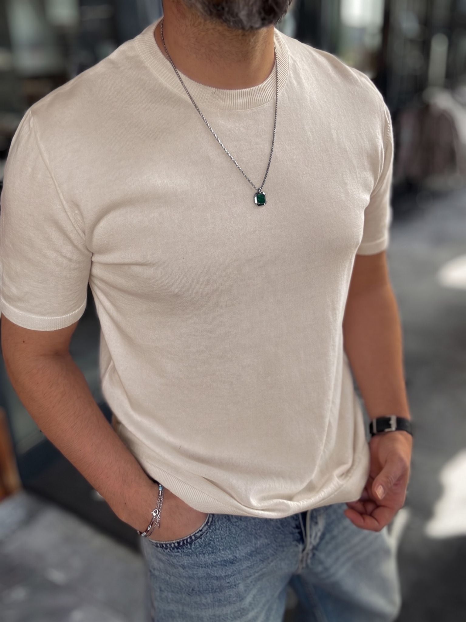 Beige Crewneck Knitted Tee