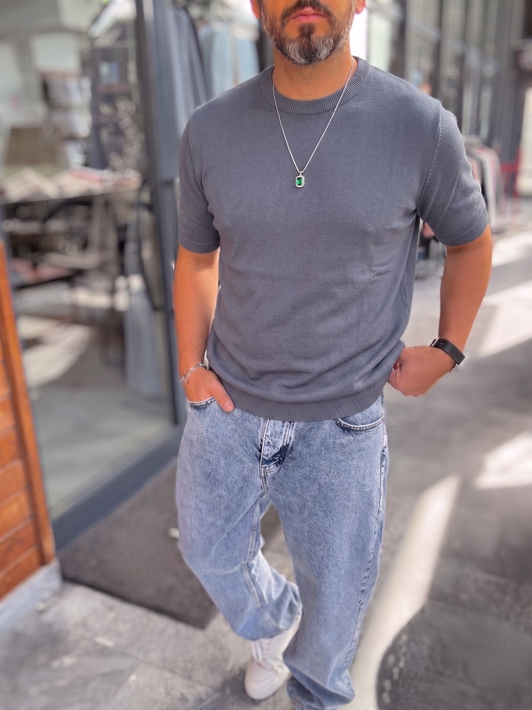 Dark Grey Crewneck Knitted Tee