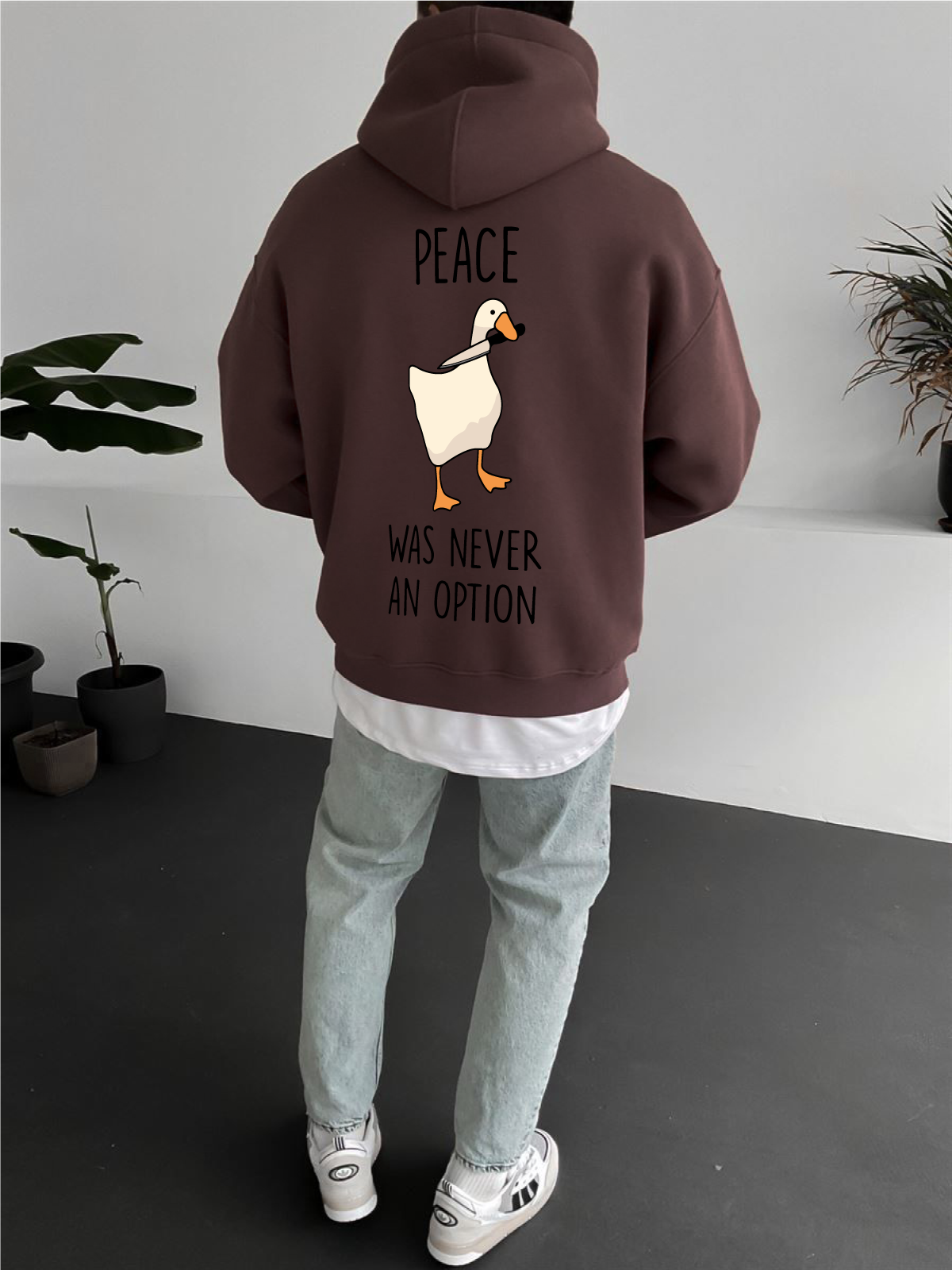 Brown "Peace" Printed Oversize Hoodie