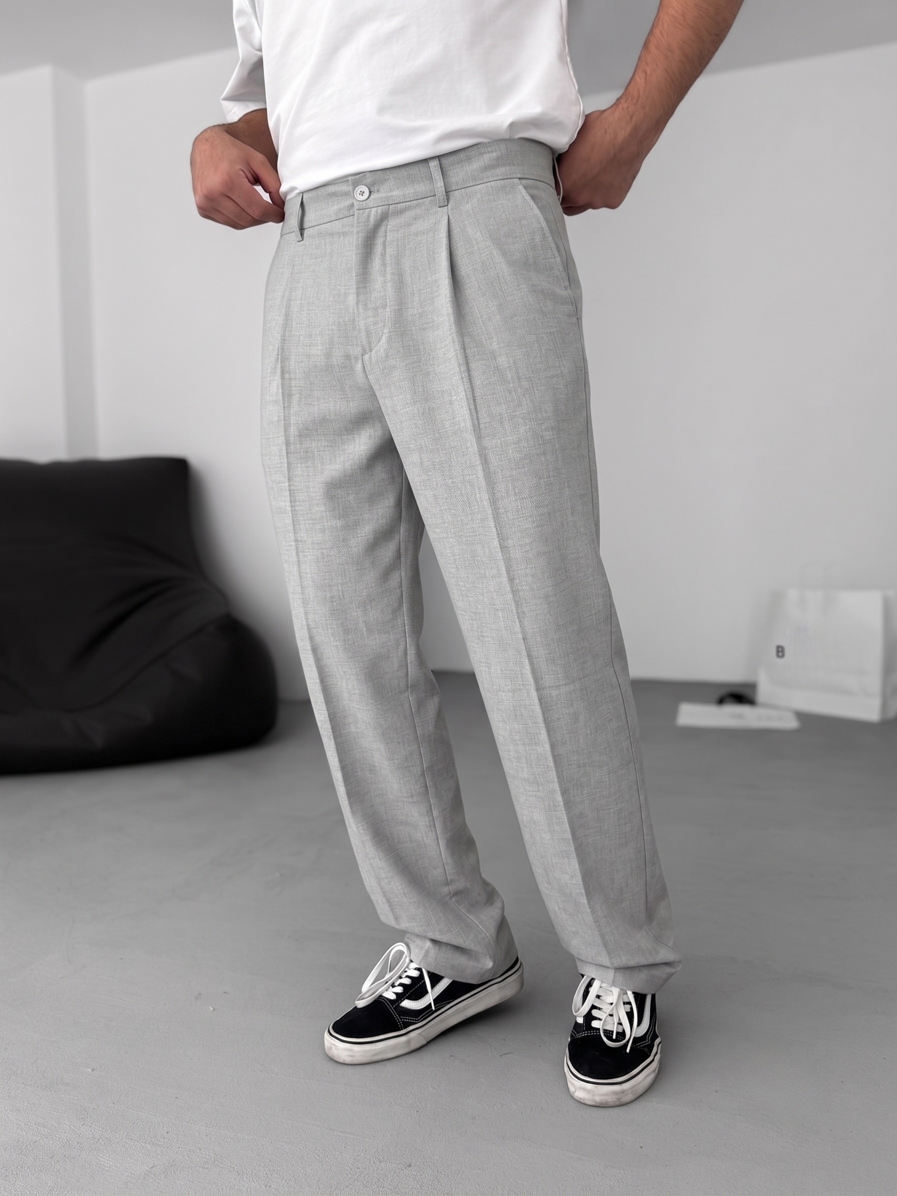 Wide Leg Chino Trousers - Light Grey