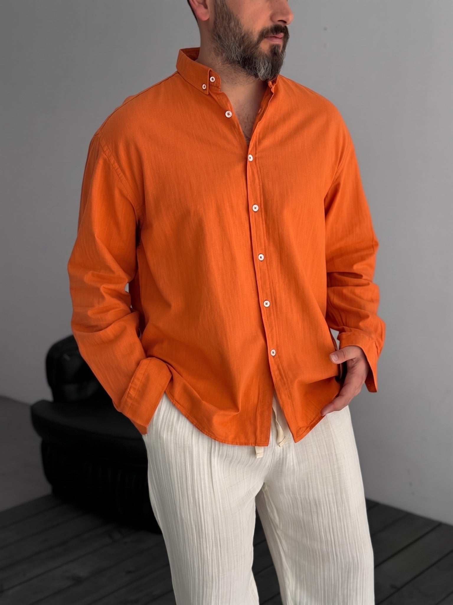 Pure Linen Orange Shirt