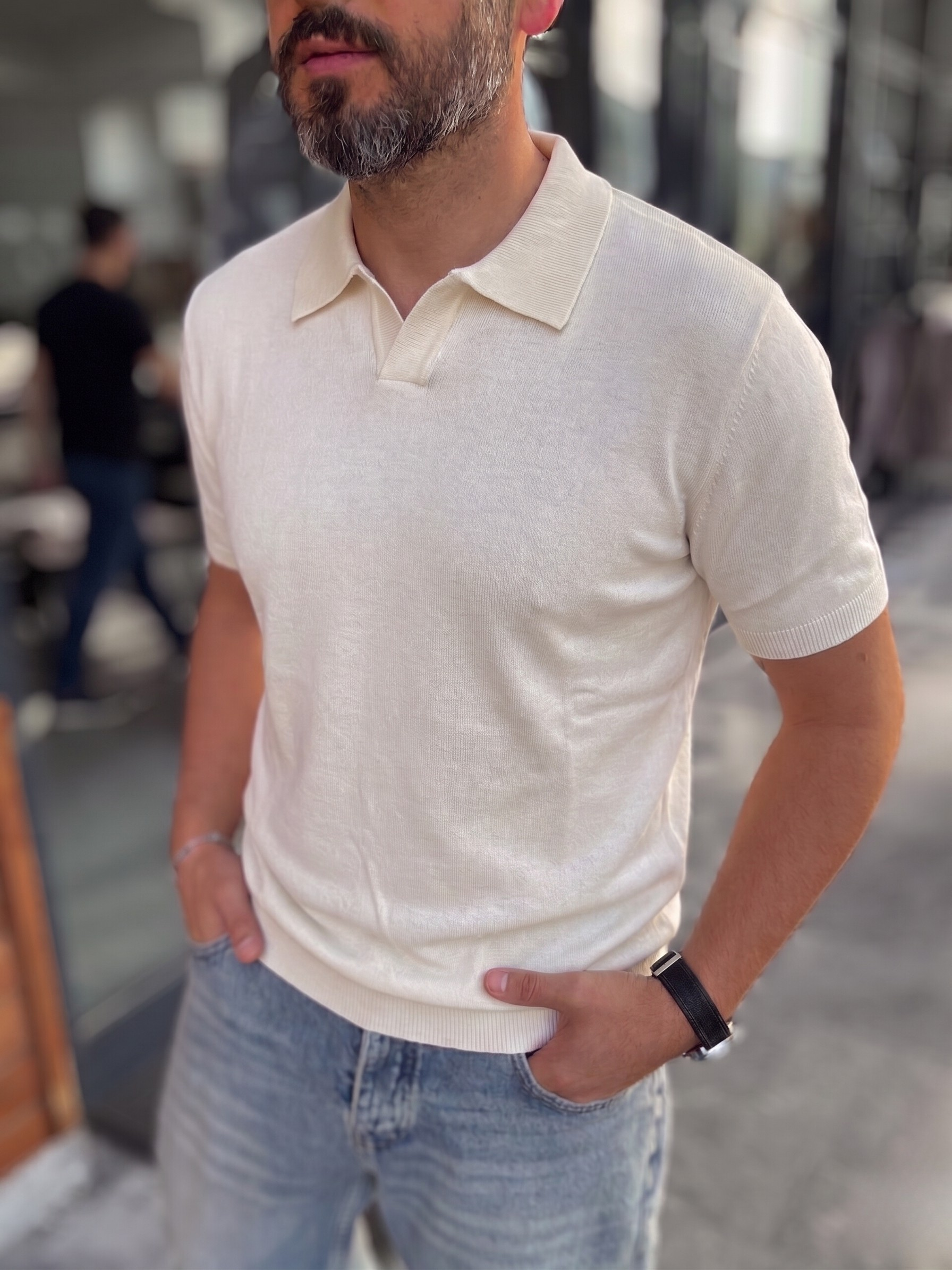 Knitted Polo T-Shirt – Beige