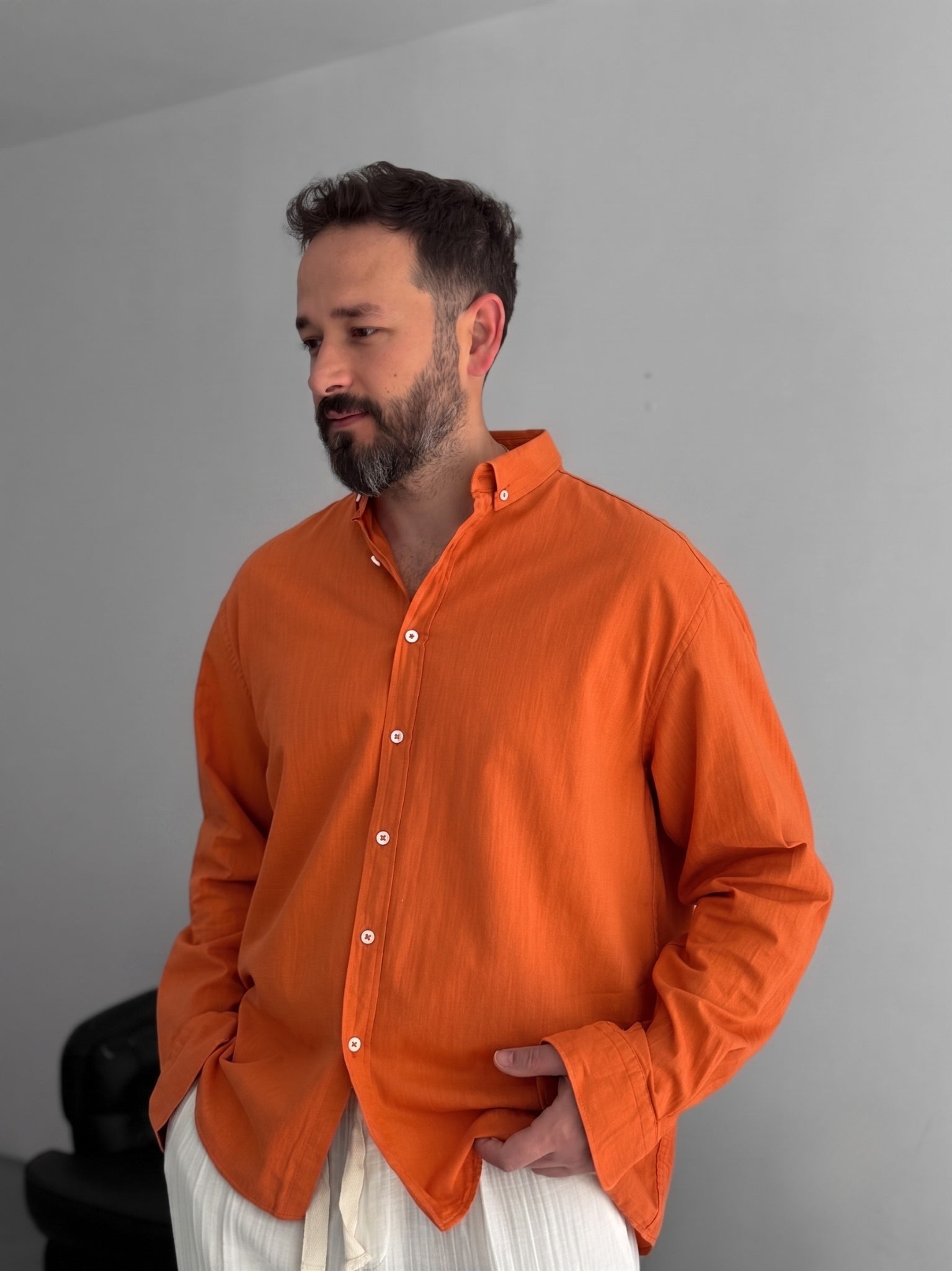 Pure Linen Orange Shirt