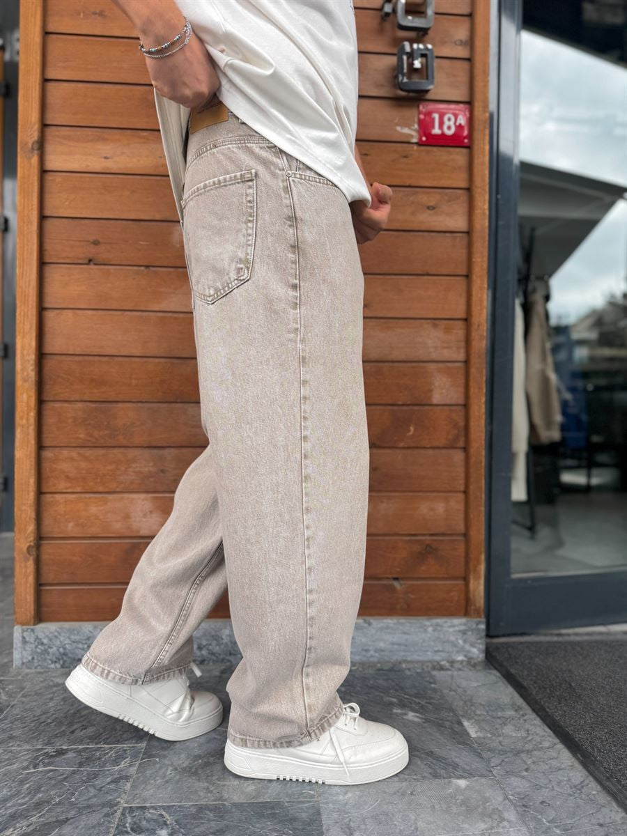 Beige Relaxed Fit Denim Jeans