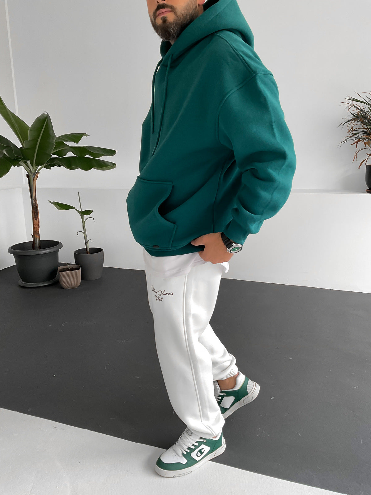 Dark Green Basic Oversize Hoodie